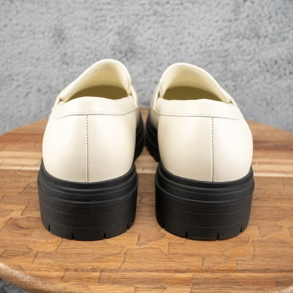 Quince Italian‎ Leather Lug Sole Platform Chunky Loafers Ivory Women's Size 9.5